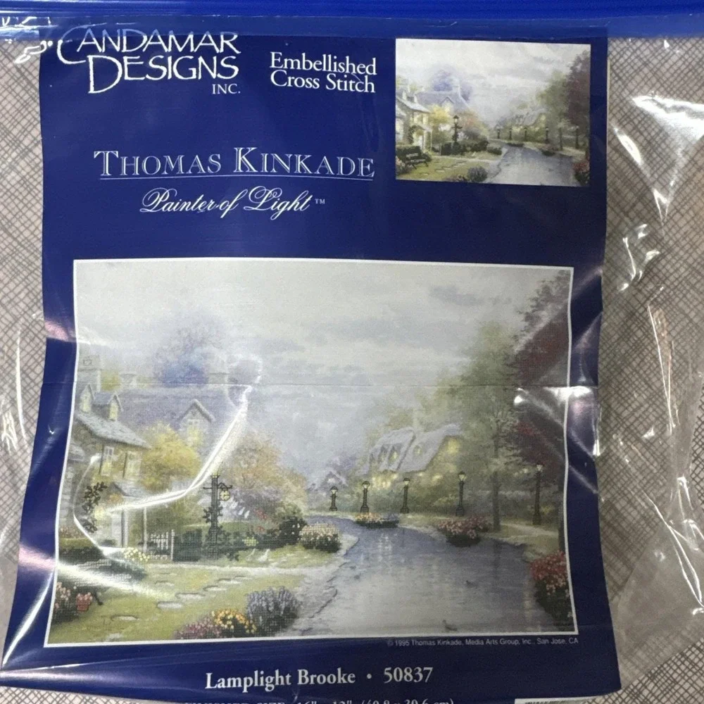 Thomas Kincaid Lamplight Brook‎ Cross Stitch Kit Number 50837 Started 1995
